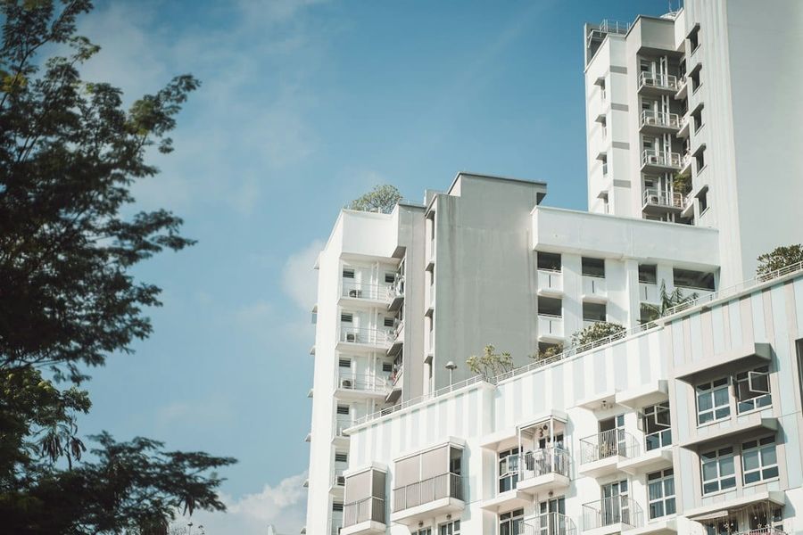 Singapore condominium building exterior in warm daylight